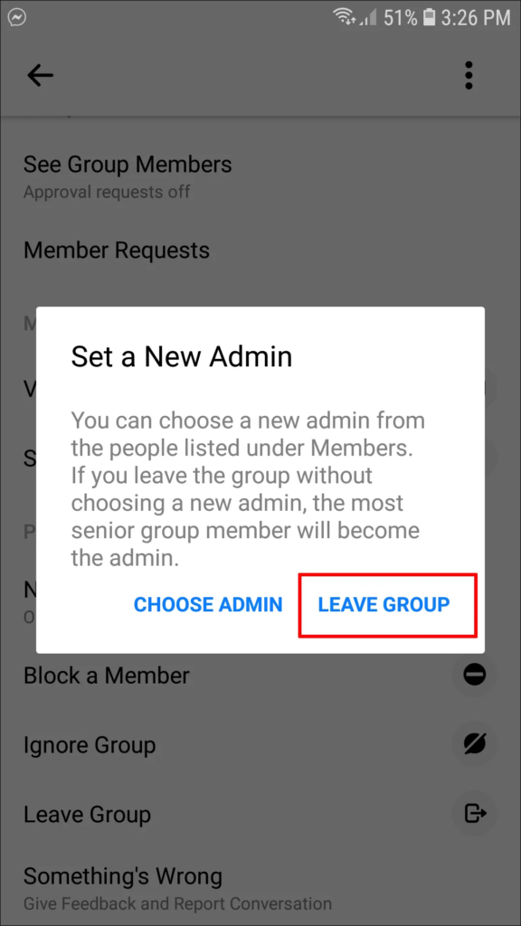 how to remove myself from group admin in whatsapp